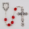 July ~ Ruby
Fired Polished Glass Birthstone Rosaries with Miraculous Medal Centerpiece. Rosary is comprised of 6 millimeter fire polished glass beads. The Centerpiece is a silver oxidised Miraculous Medal  and a silver oxidised Crucifix.  Packaged in a deluxe gift box.