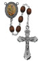 6 X 8mm Oval Brown Wood Bead Rosary. Pewter St. Michael Center and Crucifix. Deluxe Gift Box Included