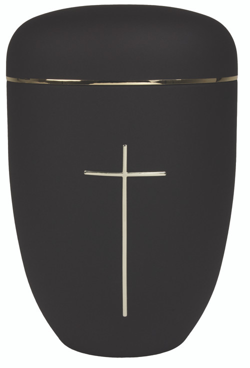 Black Steel Cremation Urn With Cross