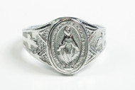 Men's Sterling Silver Miraculous Medal Ring. Sizes 8-12. Hand Made in the USA. Lifetime Guarantee against tarnishing and defects.   Also 14K gold ring available. Call for pricing