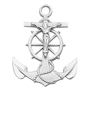Sterling Silver 1" Anchor Crucifix.  Anchor Crucifix comes on a 24" rhodium plated chain. Anchor Crucifix comes in a deluxe gift box. 