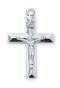 7/8"  Sterling Silver Beveled Edge Crucifix. Crucifix comes on an 18" Rhodium Plated Chain. Gold or Silver Crucifix comes in a deluxe gift box. 

 