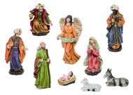 Image of all of the figures included in the Large Resin 9-Piece Nativity set sold by St. Jude Shop.