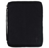 Your Bible Cover is covered with Kodra canvas, a super-durable nylon fabric used by hunters, law enforcement and the military. This Bible cover has a simple embroidered cross accent, along with handy pocket on front and carrying handle on the side. Also features padded lining, nylon reinforced stitching, lay-flat design, and non-rusting, self-repairing zipper. Holds a Bible or book up to 5 1/2W x 81/2H x 1 1/2D .