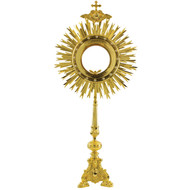 Monstrance M-2032. Made of 24K goldplate.. Monstrance is  35 1/2"H. Monstrance accepts hosts up to 6". Imported from Europe