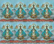 Virgin of San Juan Prayer Cards from the Bonella Line. Bonella artwork is known throughout the world for its beautiful renditions of the Christ, Blessed Mother and the Saints. 8 1/2" x 11" sheets with tab that separates into 8- 2 1/2" x 4 1/4" cards.  No charge for personalization.  Can be laminated at an additional cost.  ( Price per sheet of 8) Imported from Italy