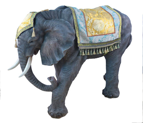 This beautiful 53"H elephant complements the 39" Heaven's Majesty Nativity Set. The elephant is made of fiberglass and resin. The elephant is suitable for indoor and outdoor use.  