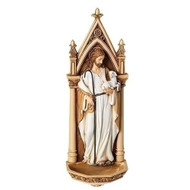7.75" Good Shepherd Holy Water Font from the Joseph Studios Renaissance Collection. Good Shepherd Holy Water Font is made of a resin/stone mix. Holy Water Font measures 7.75"H x 3"W x 1.75D