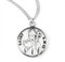 Sterling silver 7/8" round St Louis patron saint medal/pendant with a 20" genuine rhodium plated curb chain. Medal comes in a deluxe velour gift box. Made in the USA. Engraving option available.