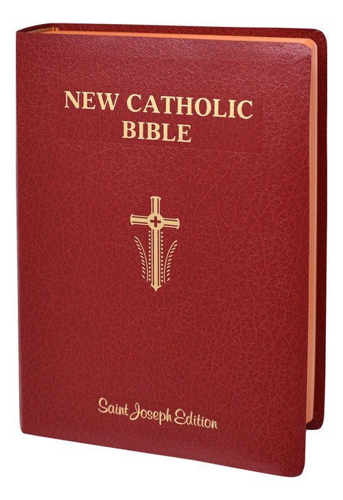 This Giant Type Edition of the St. Joseph New Catholic Bible (NCB) is the first complete Bible in this fresh, faithful, and reader-friendly translation. With the needs of an aging population and those with limited vision in mind, the focus in this edition is placed on the text, which is arranged for easy reading. Rich explanatory notes are gathered at the end of each book to allow for full pages of the edition's highly readable 14 pt. type, the largest type of any Catholic Bible in a comparable size.

This edition, intended to be used by Catholics for daily prayer and meditation, as well as private devotion and group study, comes in a convenient 6-1/2" x 9-1/4" format, has stained edges, and is durably bound in flexible red imitation leather.
Enhanced Features
Decorative Presentation Page
Beautifully Illustrated Family Record Section
Old and New Testament Timelines
Over 20 Full-Color Photographs
8 Full-Color Maps
List of the Miracles and Parables of Jesus
Lavish Panoramic Illustrations
Key Ideas of the Bible
Other Noteworthy Features
Learning about Your Bible
The Importance of the New Testament
Books of the Bible by Religious Tradition
Doctrinal Bible Index
List of Popes
