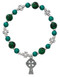 Celtic Cross Stretch Bracelet.  Different size Green marbelized beads with silver oxidised components. 