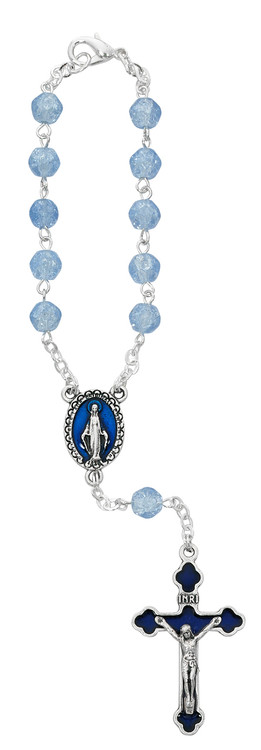 Miraculous Medal Carded Auto Rosary with silver ox crucifix and center.