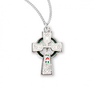Sterling Silver Celtic Cross with White Enamel comes with a 18" genuine rhodium plated chain in a deluxe velour gift box. Dimensions: 0.9" x 0.6" (23mm x 14mm). Made in USA. 