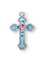 Sterling Silver with Blue Enamel ~ 3/4" Enameled Cross with a 18" Chain. Cross is sterling silver with a genuine rhodium-plated, 18" stainless steel chain. Available in white, pink or blue enamel. Enameled cross presents in a deluxe velour gift box