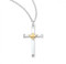 1 1/8" Women's sterling silver two tone Holy Spirit Cross on an 18" genuine rhodium curb chain. Cross comes in a deluxe velour gift box.  Dimensions: 1.1" x 0.7" (29mm x 17mm). Made in the USA