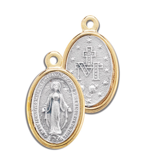 ﻿1 1/8" Gold Rimmed Silver Miraculous Medal