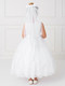 Back of girls white communion dress with illusion neckline