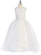  Organza communion dress with tulle bodice featuring needed embroidered applique. 
