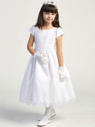 Tulle and organza skirt
Embroidered and sequined bodice
Corded and embroidered trim
Cap-length puff sleeves
Tea length
Made in the U.S.
3 Dress Limit per Order!