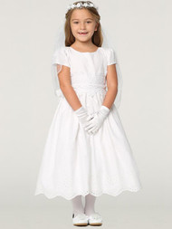 Cotton eyelet dress
Lace trim on waist 
Tea-length 
Made in USA 
3 DRESS LIMIT
30 DAY RETURN POLICY ONLINE ONLY!!