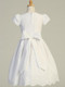 This stunning First Holy Communion dress offers a simple style and subtle beauty. The cotton dress features beautiful eyelet detailing and is a great option for your daughter or granddaughter.

Details:

Made with cotton
Lace trim on the waist
Eyelet details
Bottom of dress is scalloped
Tea length
Cap sleeves
Made in the U.S.
3 Dress Limit