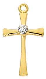 3/4"L Gold over Sterling Silver Cross with Crystal Center comes on an 18" rhodium chain.  A deluxe gift box is included!