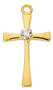 3/4"L Gold over Sterling Silver Cross with Crystal Center comes on an 18" rhodium chain.  A deluxe gift box is included!