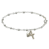 Adult Sterling Silver Rosary Bracelet. 7.5" in length. All Sterling Silver 4mm Beads, Wire, Crucifix & Miraculous Medal. Includes a Deluxe Gift Box