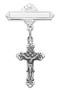 Sterling Silver Brite Cut Crucifix Baby Bar Pin. Wonderful addition to your baby's christening outftil/gown. Baby Bar Pin with Crucifix comes in a deluxe velour gift box. Sized for a baby, ideal for baptisms and christenings. Engraving on bar available. Made in the USA.