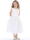 This communion dress is tea length.  Dress is made of tulle with sequins. Made in the USA!  This style is available in regular and half sizes. Made in the USA
Three Dress Limit PER ORDER!