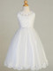  girls embroidered tulle First Communion dress with flower applique neckline 