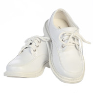 Boy's White lace up matte shoes in various sizes.  Youth Sizes 13 through 6.