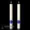 Image of two white tapered altar candles with a bluish-purple band around the base.
Add beauty to your sanctuary with the Messiah altar candles, available through St. Jude Shop.
• These altar candles perfectly complement the Messiah Paschal candle.
• Candles are available in sets of two.
• Colored bands around the base of the candles add a vibrant blueish-purple and shining silver to your sanctuary.
• Candles are made with 51% beeswax for a clean burn.
• Choose from four different sizes.
• Candles are made in the US.
Purchase these and other church supplies you need from St. Jude Shop.