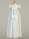 Suzana, Lace long gown with shiny satin christening dress. Made In USA