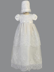 Arlene ~ Embroidered organza with sequins long christening gown. Made In USA