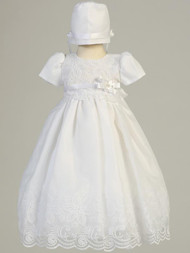 Candace ~ Embroidered organza long christening gown.  Bonnet inlcuded. Made In USA


 