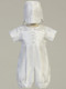 Shantung Romper Christening Set. Hat included.  Sizes: 0-3, 3-6m, 6-12m, 12-18m. Made in the USA