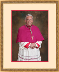 This is the official portrait of Archbishop of Philadelphia Nelson Perez. This official framed portrait is available in two sizes;  16" x 20" frame with an 11" x 14"  image or 20" x 14" frame with a 16" x 20" photogragh.  Portraits are framed and matted in an antique gold leaf finish with a raised rope design frame and under glass. Portrait is made with quality photo paper in tradition style lustre finish. 