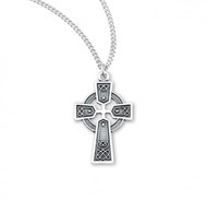 Irish Celtic Knots Cross Pendant is made of solid .925 sterling silver. Dimensions: 0.7" x 0.4" (18mm x 11mm). Irish Celtic Knot Cross Pendant comes on a 18" genuine rhodium plated curb chain. Celtic Knot Pendant comes in a deluxe gift box and is made in the USA