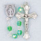 August - Peridot
These 6mm aurora borealis glass beads are available in each birthstone month color. Rosaries are 20" long. Rosaries have a silver oxidised Madonna centerpiece and Crucifix. Rosaries come in a clear top plastic box.  Perfect gift for any occasion.
