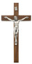 10" Beveled Walnut Wall Cross with Silver Corpus.  Packaged in a gift box. Ideal wedding or house warming present