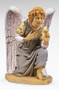 Kneeling Angel Nativity Figure. Blue Gown and Left Hand Raised. Resin/Stone Mix. Measurements: 18"H, 12"W, 14"D / 27" SCALE