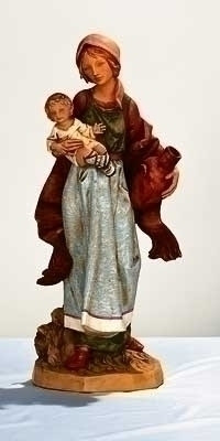 Fontanini Nativity 27"H Rebecca the Shepherd Woman with Child and Vase. Marble Based Resin