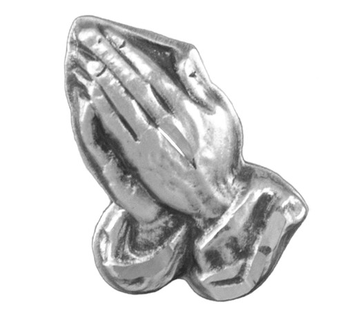 Sterling silver Praying Hands Lapel Pin. Dimensions: 0.5" x 0.5" (13mm x 13mm). Sterling Silver Praying Hands Lapel Pin comes in a deluxe velvet gift box and is made in USA.