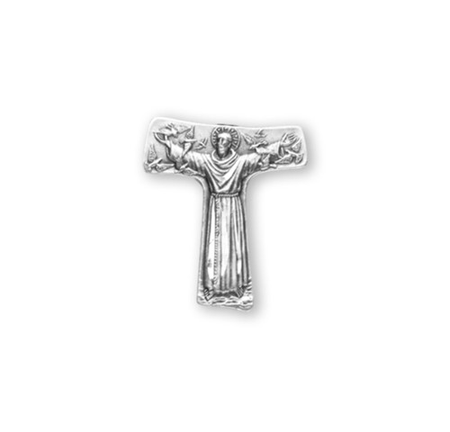 Sterling Silver St. Francis Tao Lapel Pin. Dimensions: 0.5" x 0.5" (13mm x 13mm). Sterling Silver St. Francis Tao Lapel Pin comes in a deluxe velvet gift box and is made in USA.