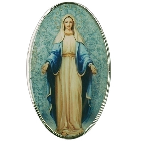Our Lady of Grace Visor Clip. The Our Lady of Grace Visor Clip is made of metal and measures  2"H X 2"L X 1"W.