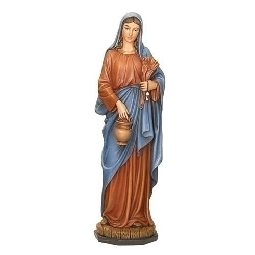 Kitchen Madonna Statue. This Kitchen Madonna stands 6" tall. The Kitchen Madonna is made of resin/stone mix.