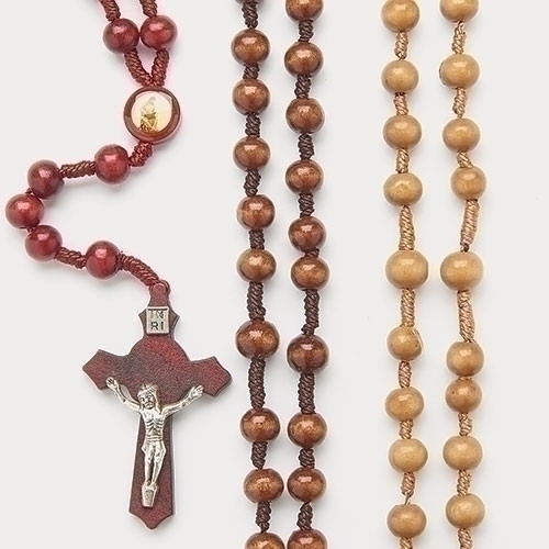 18.5"L Wooden Bead Rosary with Twisted Rope. 18.5" wooden rosary comes in light or dark brown. 