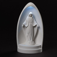 8"H LED Our Lady of Grace Dome. Oour Lady of Grace LED Dome is great in small spaces to use as a night light or just as a decoration to honor Our Mother. Led Our Lady of Grace dome is made of a resin/stone mix