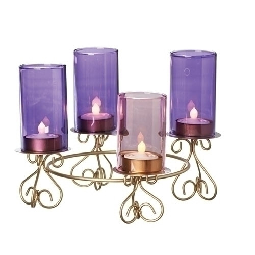 8.25"H Advent Glass Flutes Holder. Made of wire.  Dimensions: 8.25"H 8.75"W 8.75"D. Candles NOT included.